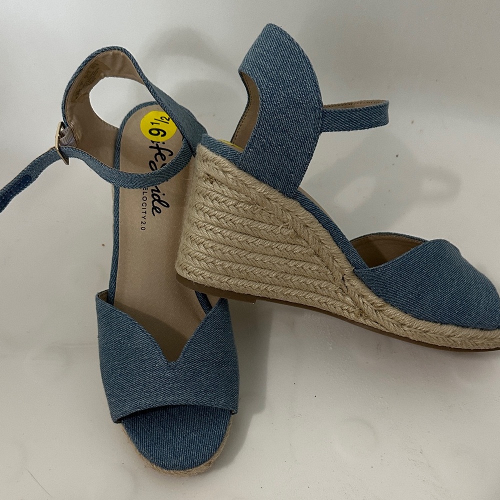 Life Stride Blue Denim Espadrille Wedges